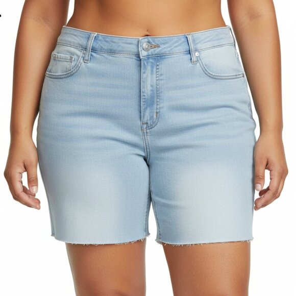 High Waist 90's Style Light Blue Denim Women's Shorts - Picture 1 of 9